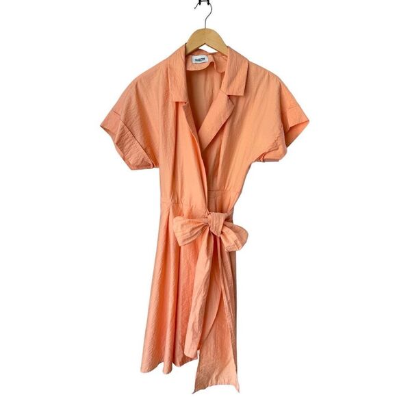 Claudie Pierlot Paris Short Sleeve Coral Tie-Waist Wrap Mini Dress Size EU 36/US - Picture 5 of 12